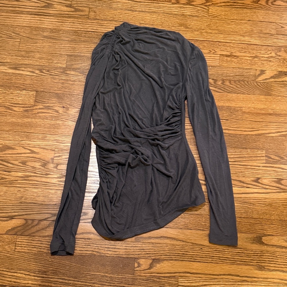 NWT Acler Charcoal Long Sleeve Ruched Top Size 10